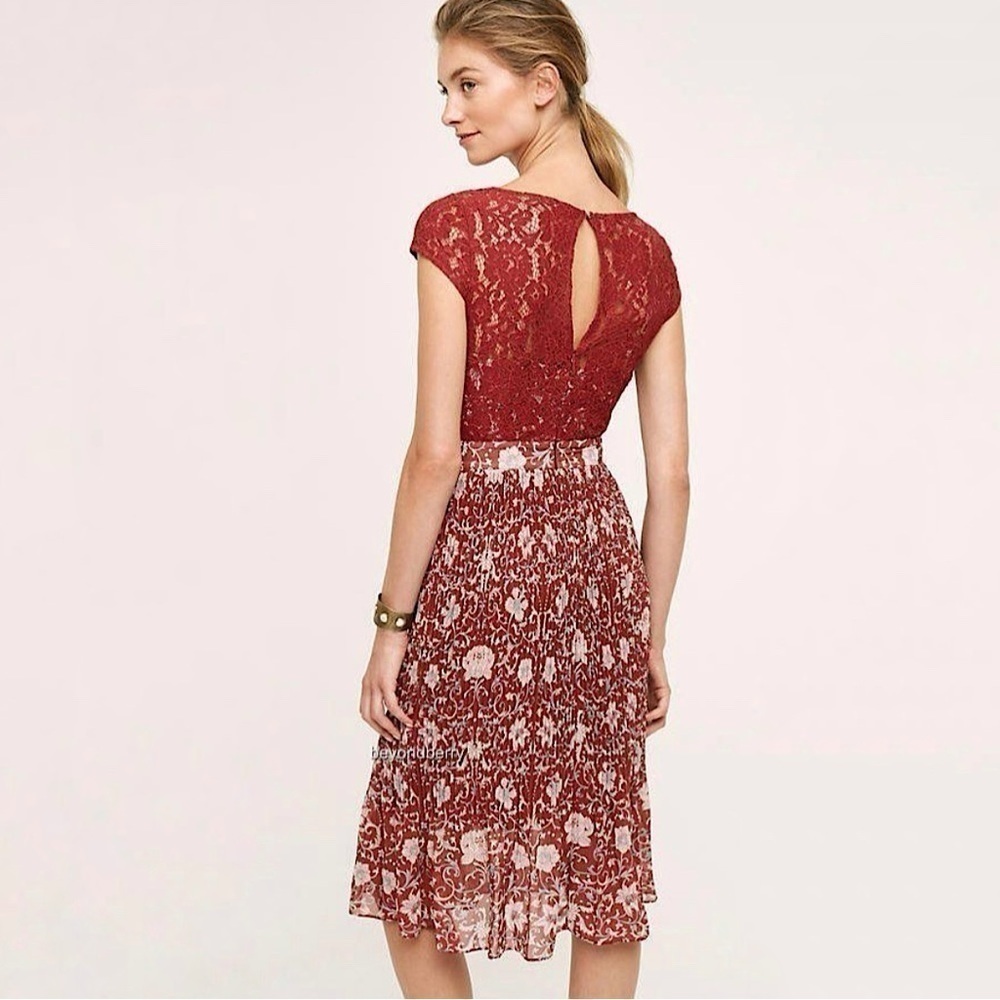 Anthropologie Plenty by Tracy Reese Arcadia Pleated Floral Midi Dress Crimson 8 - Picture 2 of 16
